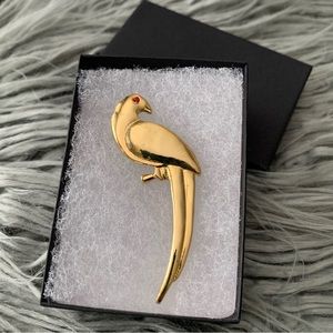 Vintage MCM Parrot Brooch Pin Red Rhinestone Eye